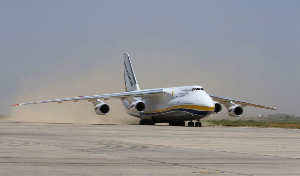 An Antonov plane carrying a French weapon donation to the Iraqi government to help in its fight against Islamic State militants, lands in Baghdad, Iraq